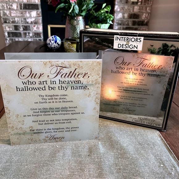 Interiors By Design Other - Interiors By Design Vintage Glass Stairstep Candle Holder Lord's Prayer